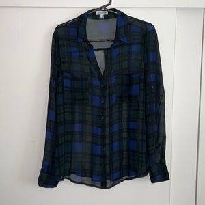 Express Women’s Sheer Plaid Blouse Size Medium NWOT
